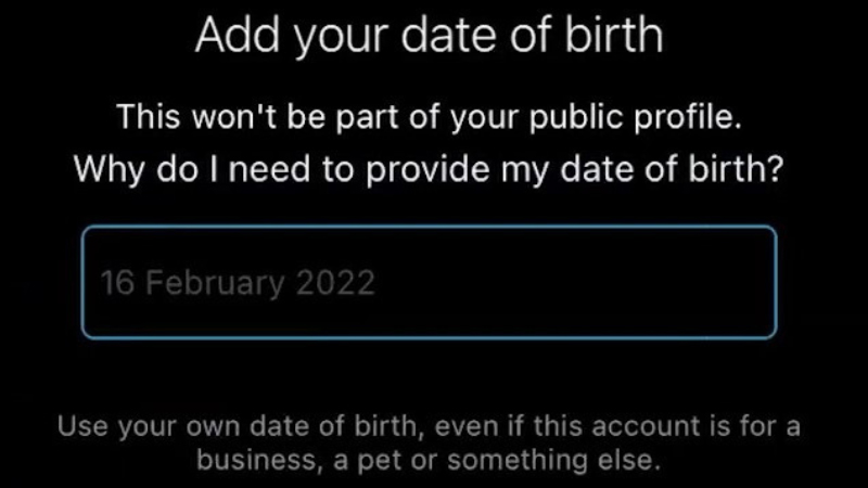 dodavanje datuma rođenja za izradu instagram profila