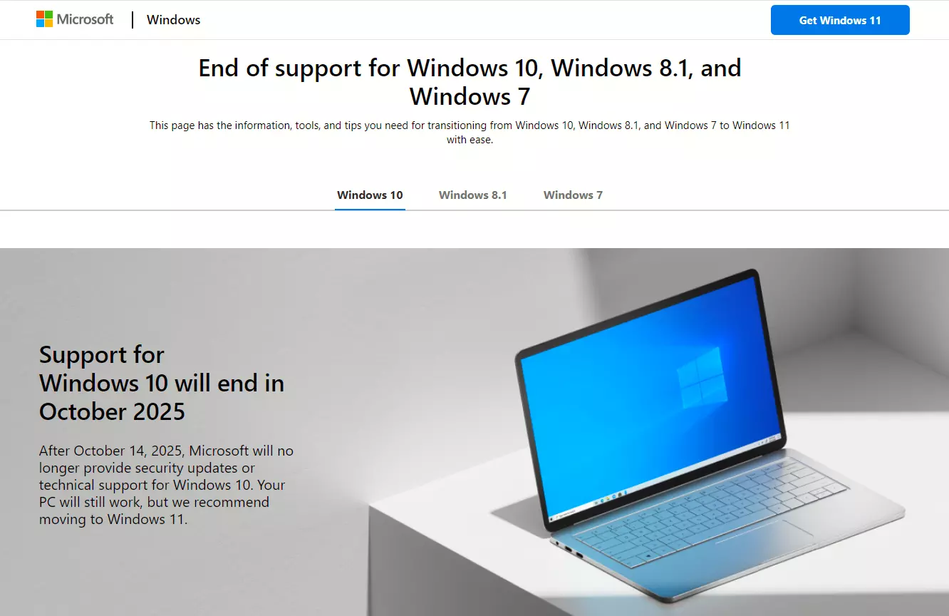 kraj podrške za Windows 10