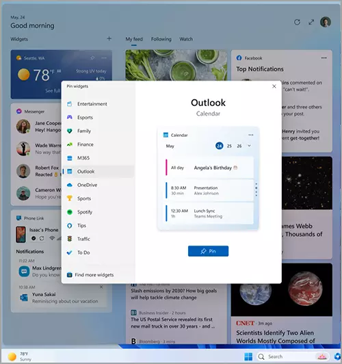 Outlook widget kalendara