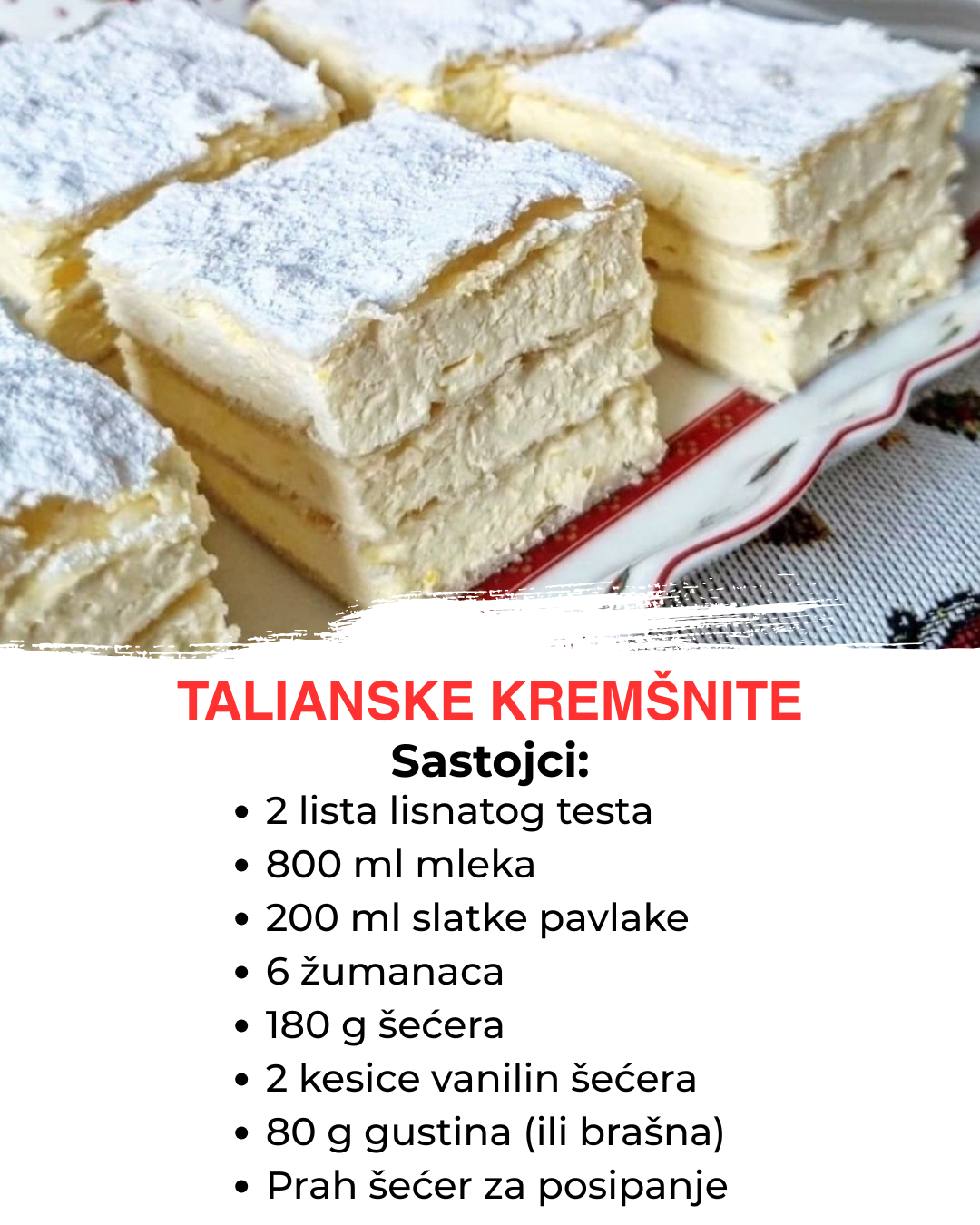 Savršene Talijanske kremšnite – Kremasta poslastica kojoj je teško odoleti