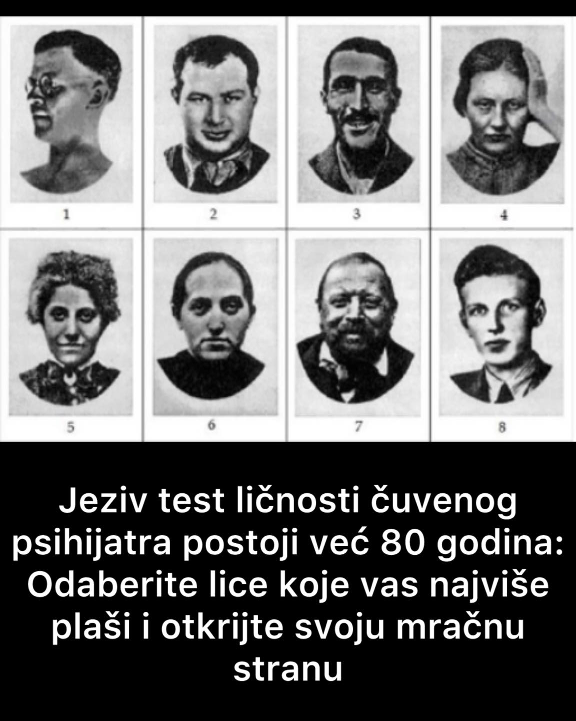 Jeziv test ličnosti čuvenog psihijatra postoji već 80 godina: Odaberite lice koje vas najviše plaši i otkrijte svoju mračnu stranu