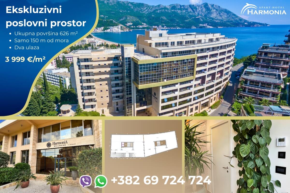 Ekskluzivni poslovni prostor 626 m² u apart-hotelu Harmonia – jedini slobodan na ovoj lokaciji