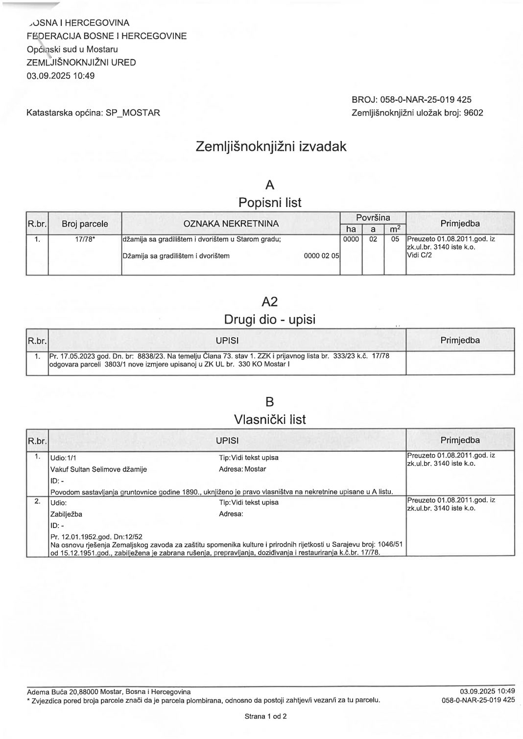 Sultan Selimov mesdžid je uvijek bio i sada je u stopostotnom vlasništvu IZ-e