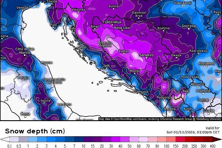 “Ozbiljna” zima tek dolazi: Od nedjelje stižu novi minusi i pola metra snijega