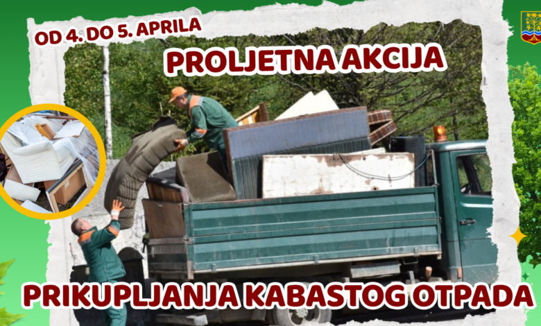 Proljetna akcija prikupljanja kabastog otpada: 4. i 5. aprila na području Općine Centar