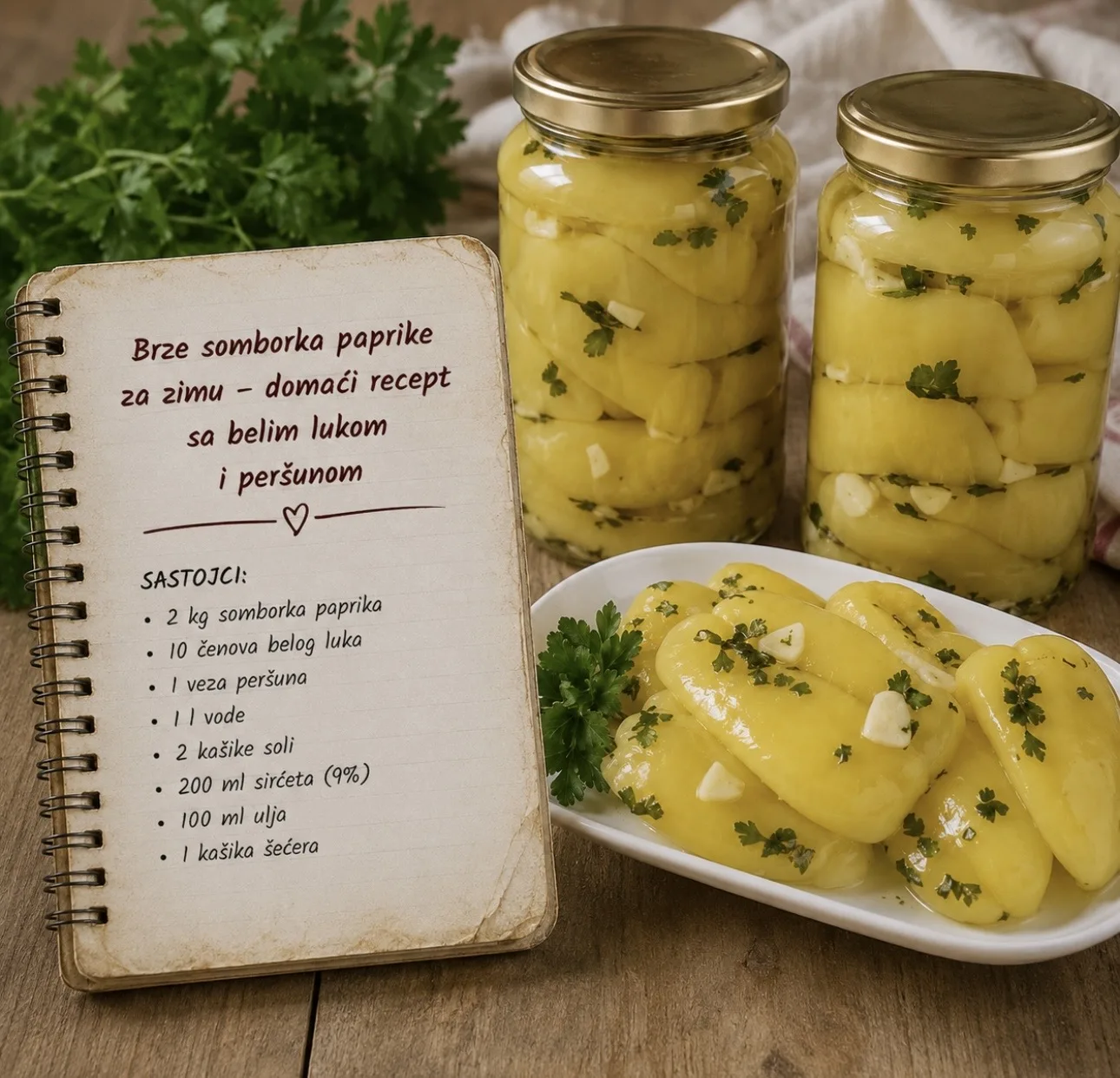 Brze somborka paprike za zimu – domaći recept sa belim lukom i peršunom